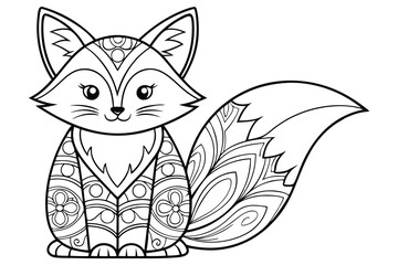 Line art fox portrait presents intricate floral patterns across the body and tail