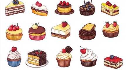 Illustration of birthday cake clipart with pieces of well dressed cakes