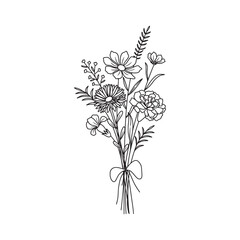 Wildflower bouquet vector. Flower bouquet. Hand drawn flower, wild plant, botanical vector illustration	