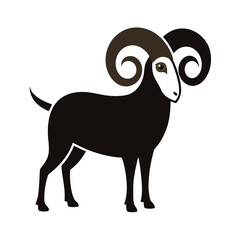 Vector illustration of a black ram with large brown horns on a clean white background