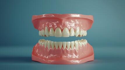 Obraz premium A pair of human teeth, with one tooth in each jaw, against a blue background.