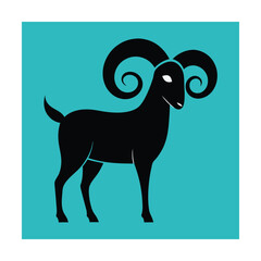 Stylized black ram silhouette on teal background representing power and determination