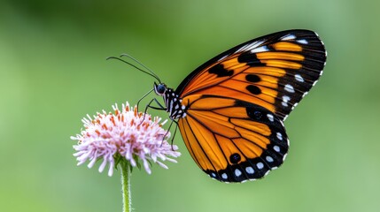 Fototapeta premium Orange Butterfly on Pink Flower Macro