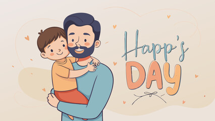 Happy Father's Day Illustration: A heartwarming illustration of a loving father holding his son close, symbolizing the unbreakable bond of parenthood and the joy of fatherhood.