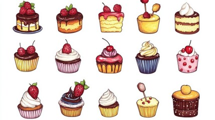 Illustration of birthday cake clipart with pieces of well dressed cakes