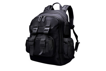 Tactical Black Backpack with Straps and Zippers, cut out transparent