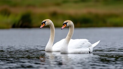 Obraz premium Two Elegant Swans on Calm Lake Water