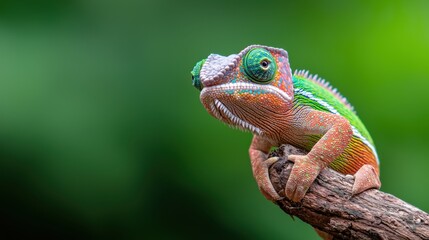 Vibrant Chameleon on Branch, Exotic Reptile