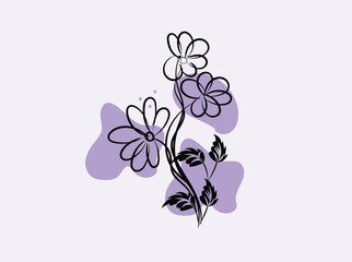 Elegant Black Line Art Flowers on Lavender Background