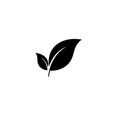 Simple Leaf Icon: A minimalist black silhouette of two leaves, symbolizing growth, nature, and eco-friendliness. Perfect for logos, websites, and eco-related designs.