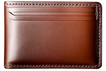 Bifold wallet, stitched, cognac color, leather goods, isolated, cut out transparent