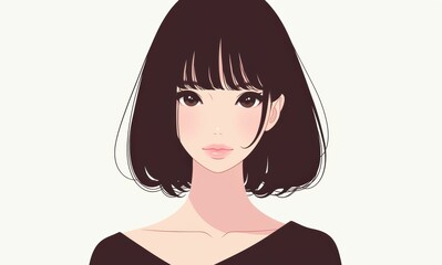 Simple yet elegant 2D girl sketch with a precise bob cut, standing out against the white background.