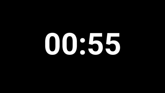 1 minute countdown, animated timer on transparent background, seamless loop video clip


