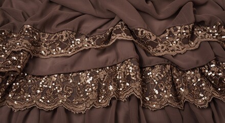Brown Fabric with Lace and Sequins