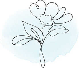 Elegant Single Line Flower Drawing on Watercolor Background