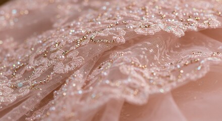Fototapeta premium Pink Lace Fabric with Beads and Flower Design