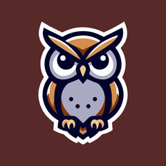 Fantasy owl mascot vector cartoon logo design for animal character, cute bird illustration, adorable predator wildlife clipart, modern hunting education symbol, magic art nocturnal creative wings icon
