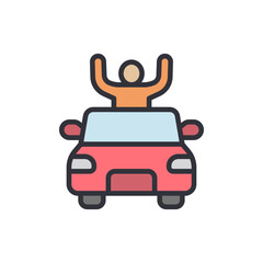 Person Standing On Car Roof Expressing Joyful Celebration