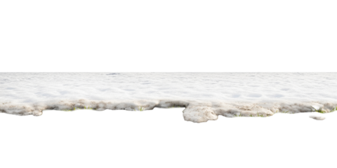 Snowy ground level with grass, winter overlay element, cut out transparent