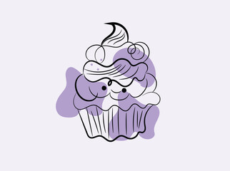 Cute Cartoon Cupcake Illustration with Lavender Frosting