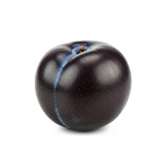 Single black plum fruit isolated on white background.