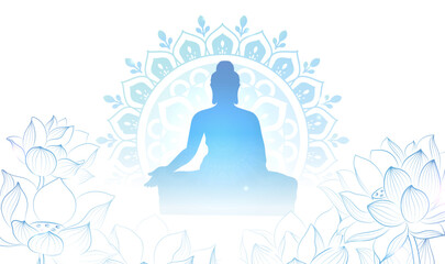 Elegant horizontal illustration of Buddhist festival blue Buddha and lotus