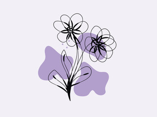 Abstract Line Art Flowers with Lavender Background
