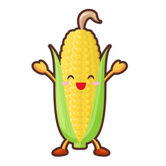 喜んでいるかわいいトウモロコシのキャラクターのイラスト