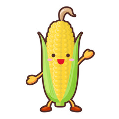 	片手を挙げるかわいいトウモロコシのキャラクターのイラスト