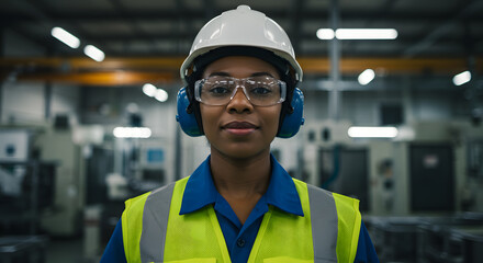 Southeast Asian male worker with earmuffs and safety glasses
