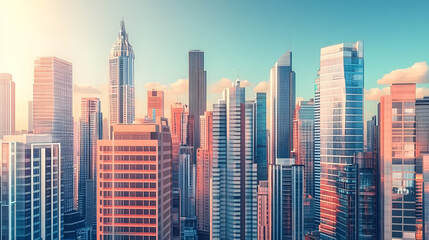 Obraz premium A city skyline with many tall buildings