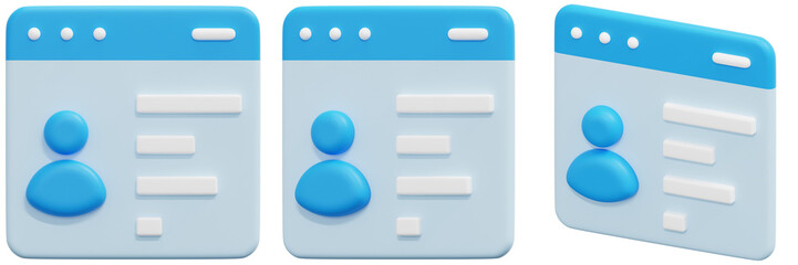 Set of 3D Renderings of Blue User Profile Interfaces 3d Render Icon Illustration