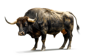 Large dark brown bull isolated on white background