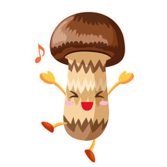 とても喜ぶかわいいマツタケのイラスト