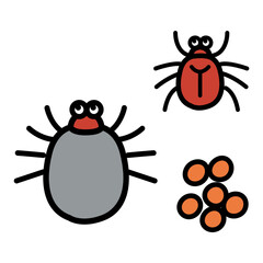 吸血前と吸血後のマダニとマダニの卵