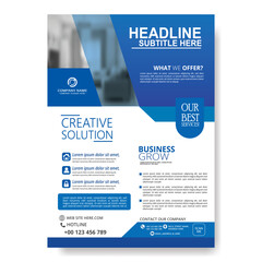 blue color flyer design template vector