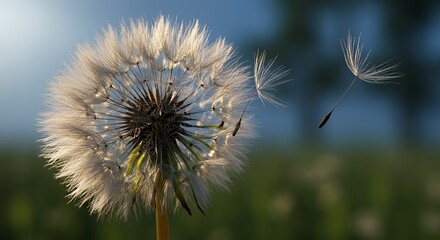Obraz premium Dandelion Seed Flying in the Wind