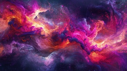 Fototapeta premium Vibrant cosmic nebula with swirling, fiery hues of pink, purple, orange, and red