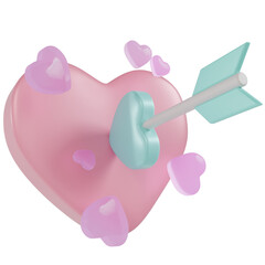 3D Pink Heart with Arrow, Valentine Days Icon