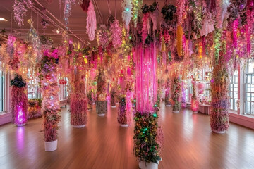 Floral Installation with Pink Hues