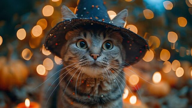 Cute Halloween Cat in Witch Hat
