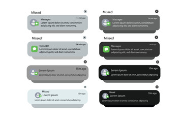 Fototapeta premium Push notifications icons. Message bubble icons. Notification template Message Interface. displaying alerts and messages on the screen. Vector.