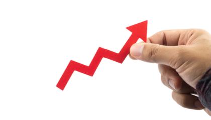 Hand Holding Red Arrow Signifying Growth and Progress in Business, Finance, and Personal Development