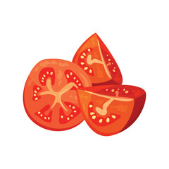Vector illustration of sliced red tomatoes. Fresh, juicy, and vibrant food clipart suitable for menus, recipes, or healthy eating concepts.