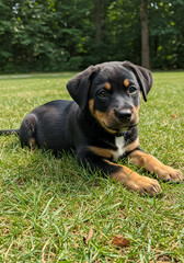 Fototapeta premium Cute puppy in grass (1)