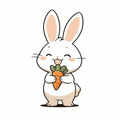 Obraz premium Adorable cartoon bunny holding a fresh orange carrot with cheerful expression