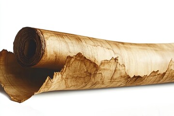 Ancient paper scroll isolated on white background