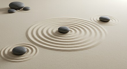 Zen Garden with Rock and Sand Circles