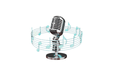 Retro Microphone with Musical Notes Encircling
