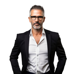 Fototapeta premium Confident gray haired man with glasses, cut out transparent